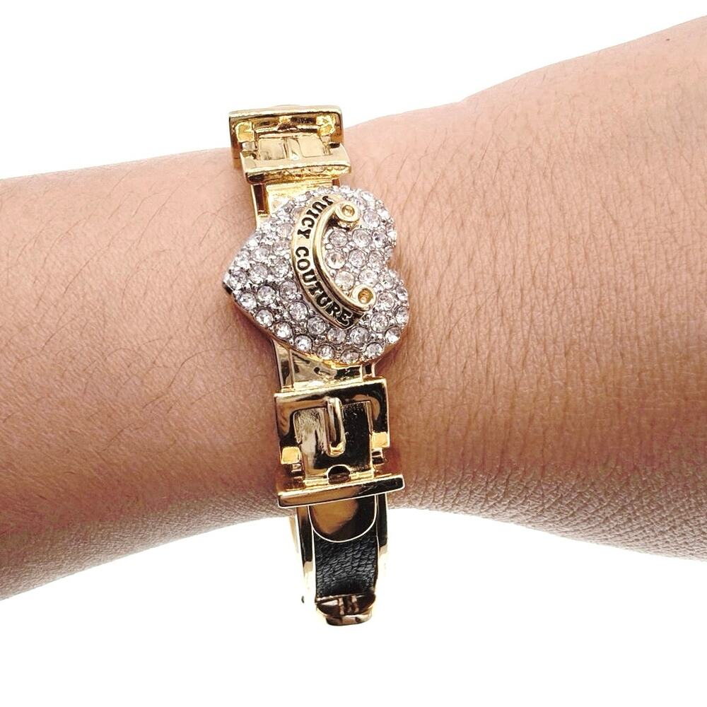 Juicy Couture Vintage Bracelet Black Rhinestones Heart Belt Size 7